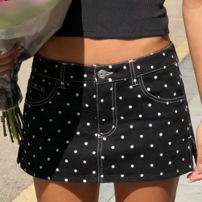 Mini Denim Skirt With Polka Dots