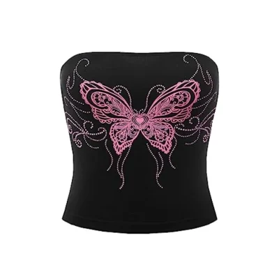 Rhinestone Cute Print Y2K Crop Top