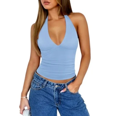 Halter Tank Top Double Lined Basic Cami Shirt